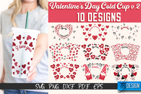 Valentine's Day Cold Cup | Valentine's Day Wrap SVG | Cold cup Wrap SVG v.2 SVG Fly Design 