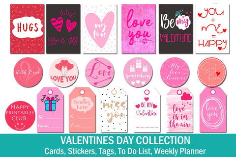 Valentines Day Collection- Cards/Stickers/Tags/Planner/To Do SVG Happy Printables Club 