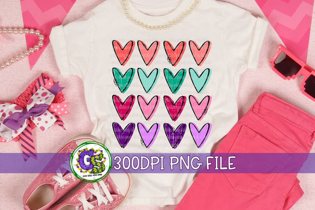 Valentine's Day Colorful Hearts PNG for Sublimation Sublimation Greedy Stitches 