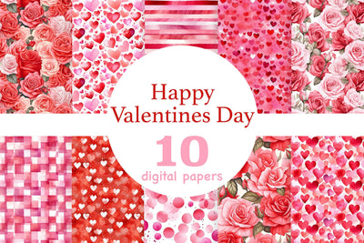 Valentine's Day Digital Paper | Red And Pink Pattern Set Digital Pattern GlamArtZhanna 