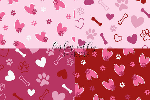 Valentine's Day Digital Papers-Paw Print Seamless Patterns Digital Pattern Linden Valley Designs 