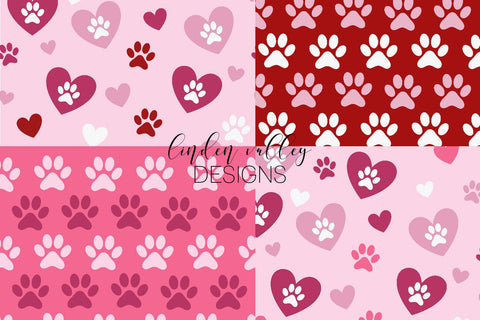 Valentine's Day Digital Papers-Paw Print Seamless Patterns Digital Pattern Linden Valley Designs 