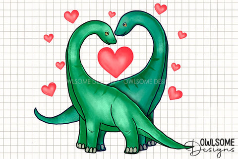 Valentine's Day Dinosaur Couple Love PNG Sublimation Owlsome.Designs 