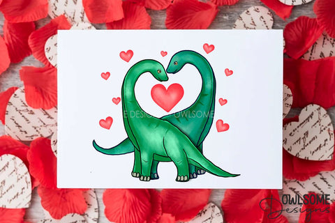 Valentine's Day Dinosaur Couple Love PNG Sublimation Owlsome.Designs 