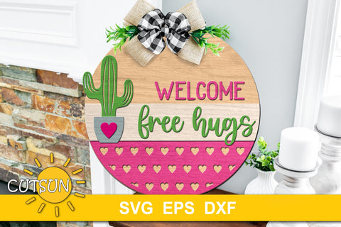 Valentines Day Door Hanger SVG | Cacti Free Hugs svg SVG CutsunSVG 