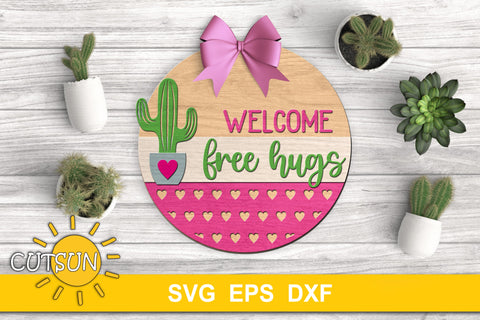 Valentines Day Door Hanger SVG | Cacti Free Hugs svg SVG CutsunSVG 