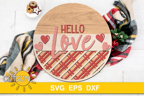 Valentines Day Door hanger SVG | Hello Love Round sign SVG CutsunSVG 