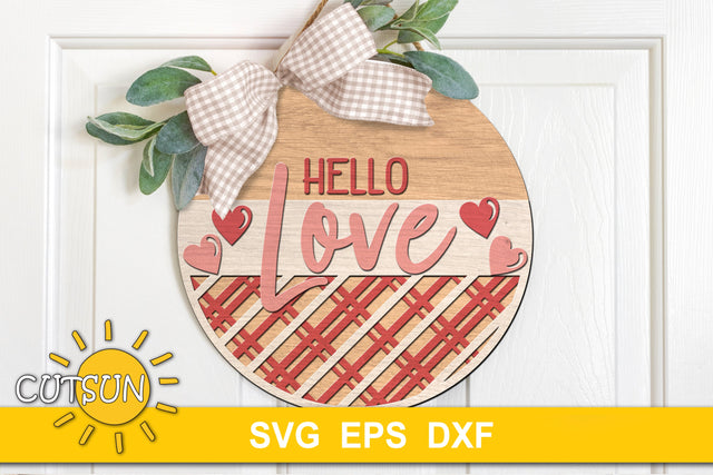 Valentines Day Door hanger SVG | Hello Love Round sign SVG CutsunSVG 