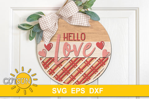 Valentines Day Door hanger SVG | Hello Love Round sign SVG CutsunSVG 