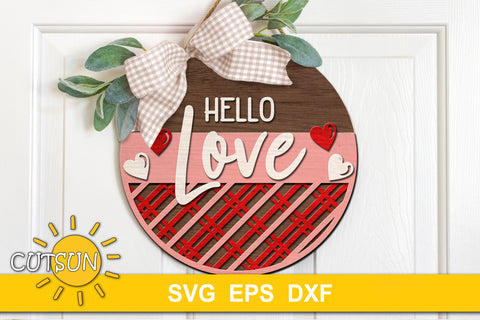 Valentines Day Door hanger SVG | Hello Love Round sign SVG CutsunSVG 
