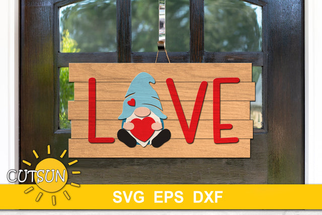 Valentines Day Door Hanger SVG | Valentine's day Gnome SVG CutsunSVG 