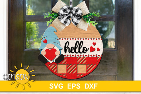 Valentines Day Door Hanger SVG | Valentine's day Gnome SVG CutsunSVG 