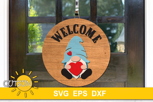 Valentines Day Door Hanger SVG | Valentine's day Gnome SVG CutsunSVG 