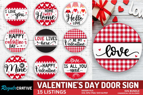 Valentine's Day Door Round Sign SVG Bundle SVG Regulrcrative 