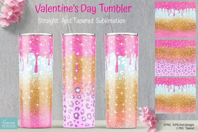 Valentine's Day Dripping Glitter Skinny Tumbler Sublimation Sublimation Kseniia designer 