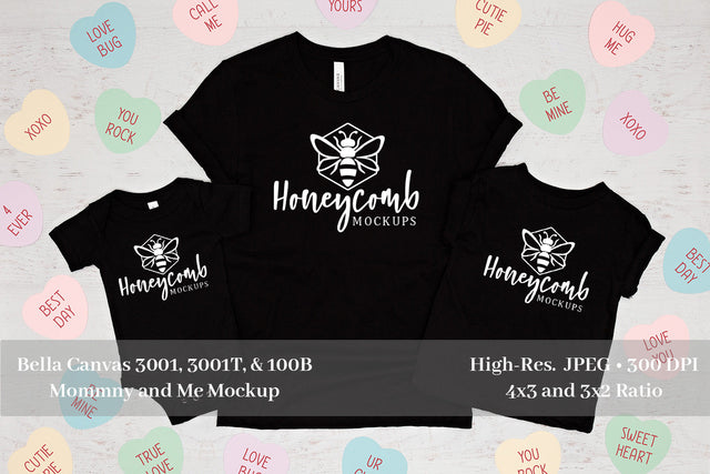 Valentines Day Family Mockup, Mommy and Me Mockup, Black Bella Canvas Mockup Mock Up Photo Honeycomb Mockups 