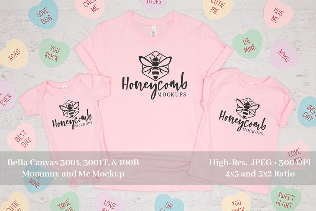 Valentines Day Family Mockup, Mommy and Me Mockup, Pink Bella Canvas Matching Mockup Mock Up Photo Honeycomb Mockups 