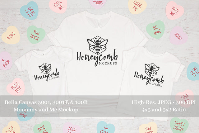 Valentines Day Family Mockup, Mommy and Me Mockup, White Bella Canvas Matching Mockup Mock Up Photo Honeycomb Mockups 