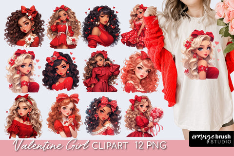 Valentines Day Fashion Girl Clipart Bundle Sublimation OrangeBrushStudio 