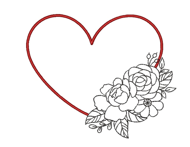 Valentine's Day Floral Heart Embroidery Design, Love Heart Frame with Flowers Embroidery File, 5 sizes, Instant Download Embroidery/Applique DESIGNS Nino Nadaraia 