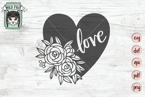 Valentines Day Flower Love Heart SVG Cut File SVG Wild Pilot 