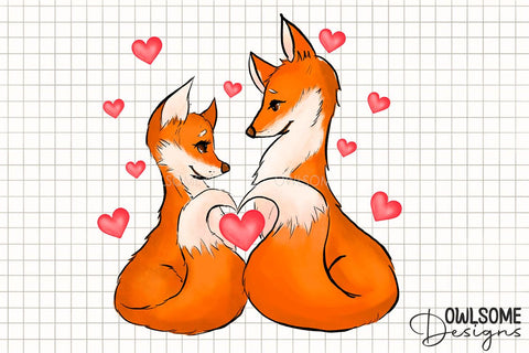 Valentine's Day Fox Couple PNG Sublimation Owlsome.Designs 