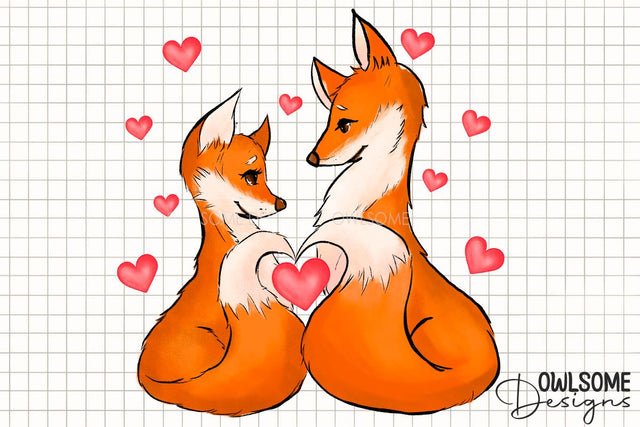 Valentine's Day Fox Couple PNG Sublimation Owlsome.Designs 