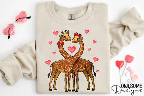 Valentine's Day Giraffes Couple PNG Design Sublimation Owlsome.Designs 
