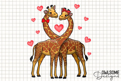 Valentine's Day Giraffes Couple PNG Design Sublimation Owlsome.Designs 