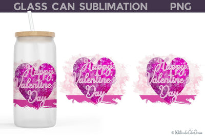 Valentines Day Glass Can | Valentine Libbey Can Glass Sublimation WatercolorColorDream 