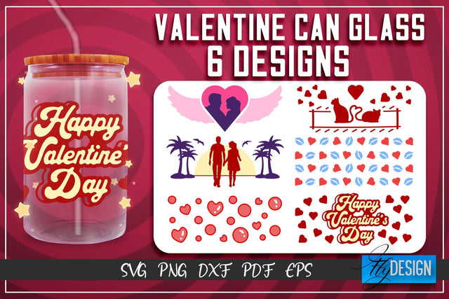 Valentine’s Day Glass Can Wrap SVG | 16 oz Libbey Glass Can Wrap SVG | Love Glass Can | Wrap Template | 16 oz glass can wrap | Soda Can Glass Wrap SVG Fly Design 