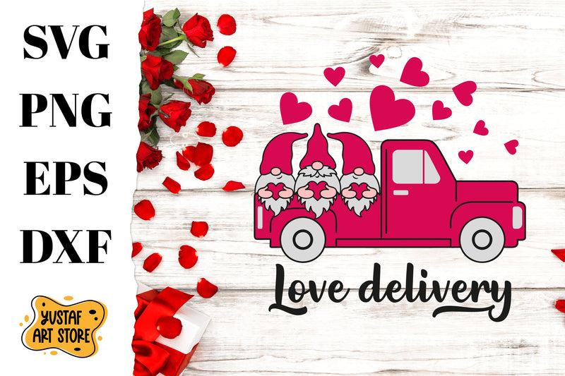 Valentine's Day Gnomes in truck SVG design "Love delivery" SVG Yustaf Art Store 