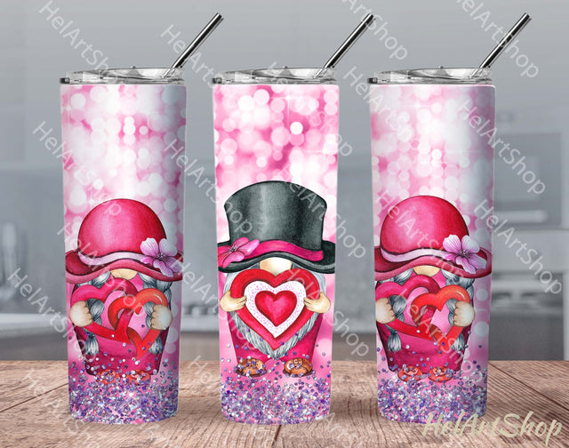 Valentine's Day Gnomes PNG, Glitter SKINNY TUMBLER Png Sublimation _HelArtShop_ 