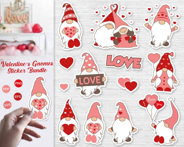 Valentine's Day Gnomes, Valentine's Day Stickers Bundle SVG SvgMonkeys 