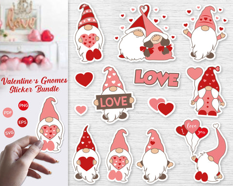 Valentine's Day Gnomes, Valentine's Day Stickers Bundle SVG SvgMonkeys 