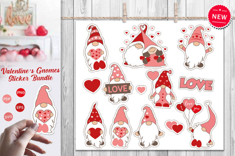 Valentine's Day Gnomes, Valentine's Day Stickers Bundle SVG SvgMonkeys 