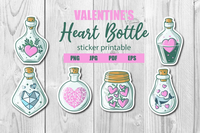 Valentine's Day Heart Bottle Sticker Printable SVG dadan_pm 
