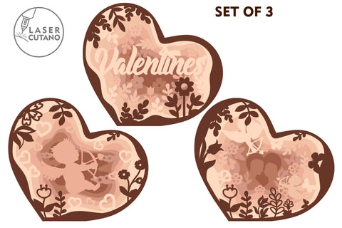 Valentines Day Heart Set Of 3 Multilayer Laser Cut Files, SVG, 3D Designs, Mini Design Bundles, Paper Cut Template SVG LaserCutano 