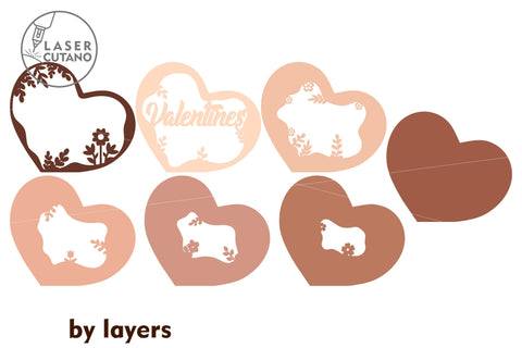 Valentines Day Heart Set Of 3 Multilayer Laser Cut Files, SVG, 3D Designs, Mini Design Bundles, Paper Cut Template SVG LaserCutano 