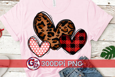 Valentine's Day Heart Trio PNG for Sublimation Sublimation Greedy Stitches 