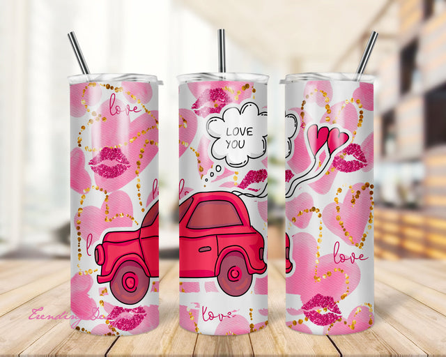 Valentine's Day Hearts Balloons Roses Van - 20 oz Sublimation Tumbler Wrap - PNG Digital File sublimation tumbler wrap Love Truck Hearts Sublimation TrendingDesign 