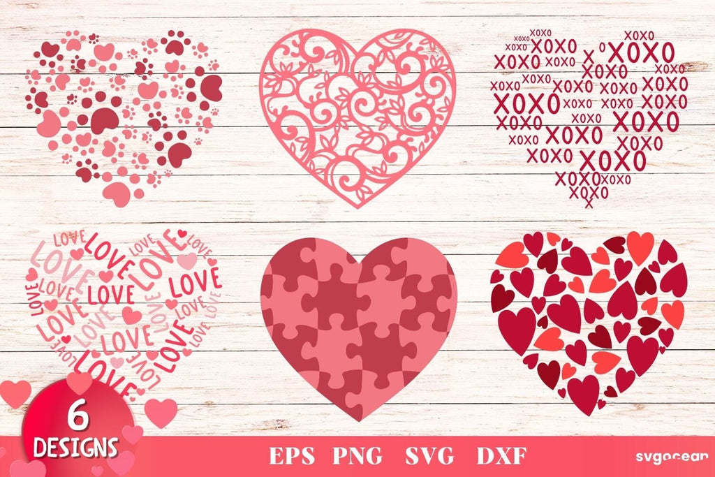 Valentine’s Day Hearts Svg Bundle | Mandala | Silhouettes Cut Files ...