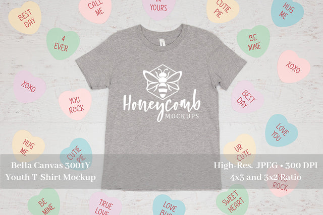 Valentines Day Kids Mockup, Heather Athletic 3001Y Mockup, Youth Shirt Mockup Mock Up Photo Honeycomb Mockups 