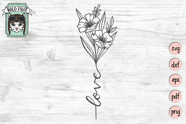 Valentines Day Love Flowers SVG Cut File SVG Wild Pilot 
