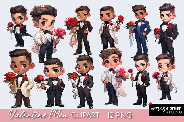 Valentine's Day Male Clipart - Chibi Man, Boy Clipart Bundle Sublimation OrangeBrushStudio 
