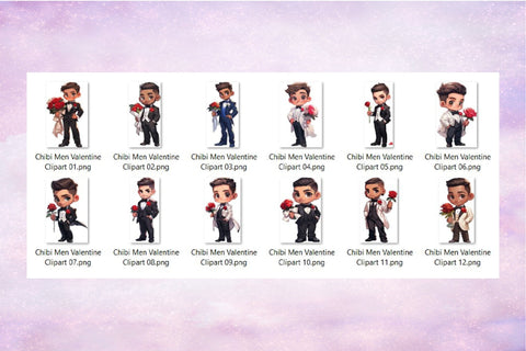 Valentine's Day Male Clipart - Chibi Man, Boy Clipart Bundle Sublimation OrangeBrushStudio 
