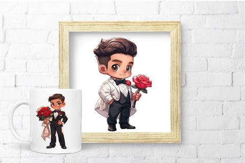 Valentine's Day Male Clipart - Chibi Man, Boy Clipart Bundle Sublimation OrangeBrushStudio 