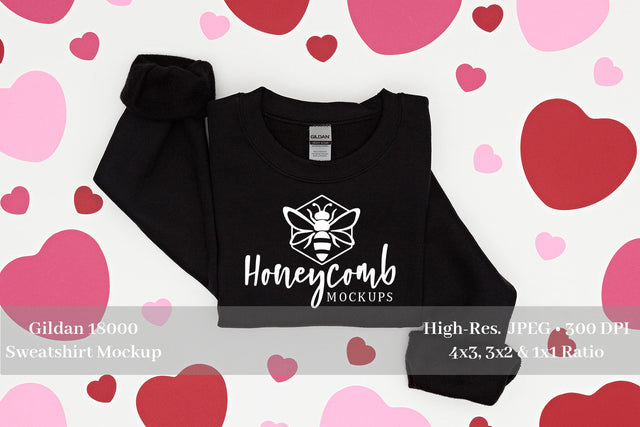 Valentine's Day Mockup, Black Gildan 18000 Mockup, Black Sweatshirt Mockup Mock Up Photo Honeycomb Mockups 
