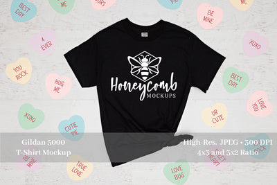 Valentines Day Mockup, Black Gildan 5000 Mockup, Black T-Shirt Mockup Mock Up Photo Honeycomb Mockups 