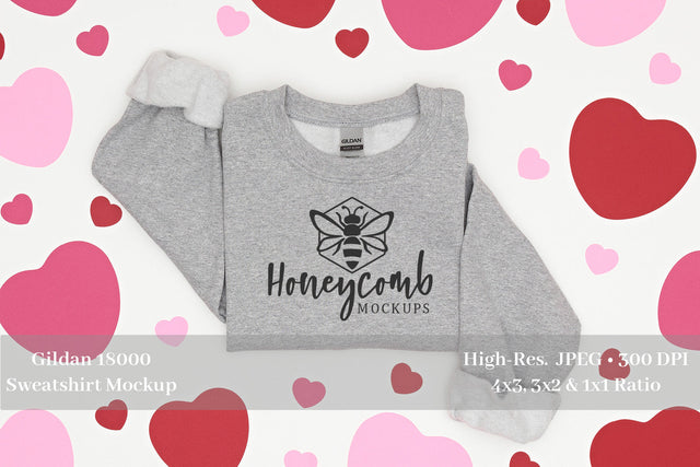 Valentine's Day Mockup, Heather Gildan 18000 Mockup, Grey Sweatshirt Mockup Mock Up Photo Honeycomb Mockups 